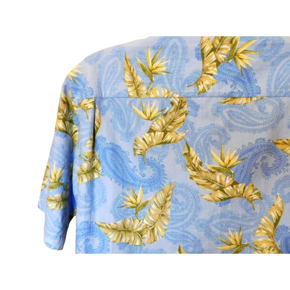 Daniel Cremieux Hawaiian Shirt M Blue Tropical Leaves Paisley Cotton Blend - Picture 4 of 7